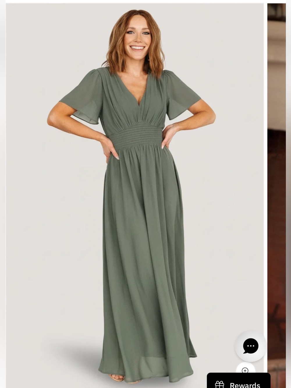 Baltic Born Birdie Sage Green Smocked Waist Maxi Dress Formal Bridesmaid Sz XL